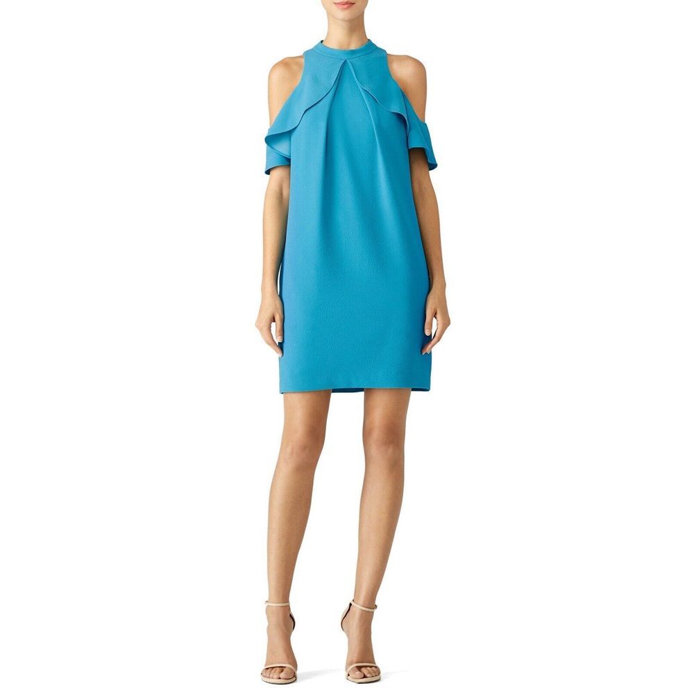 Trina Turk Blue Amado Cold Shoulder Flutter Sleeve Dress Size 8